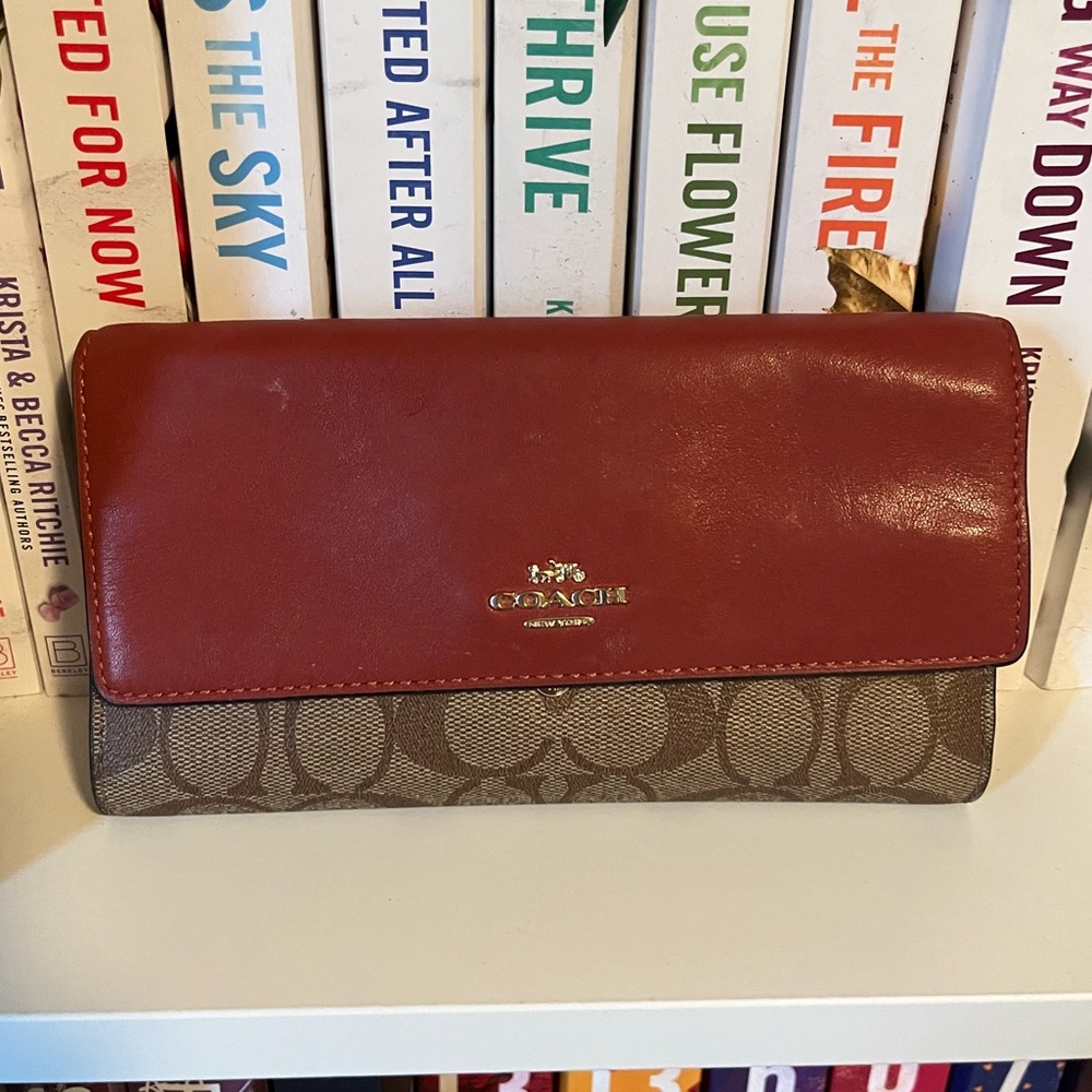 Coach Red/Orange and Tan Signature Wallet